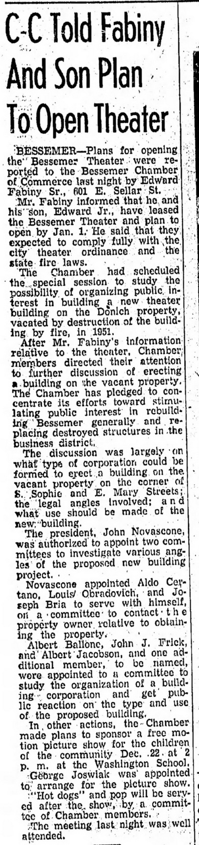 Bessemer Theater - Ironwood Daily Globe Dec 10 1953 (newer photo)